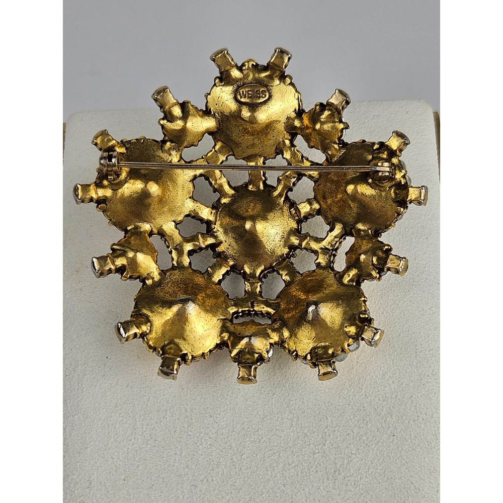 Vintage WEISS‎ Aurora Borealis AB Rivoli Floral Brooch *See Description* - Picture 4 of 6